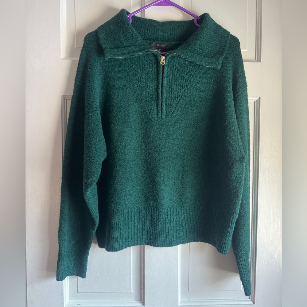 J.Crew Green Half-Zip Sweater | Merino Wool & Alpaca | Size M